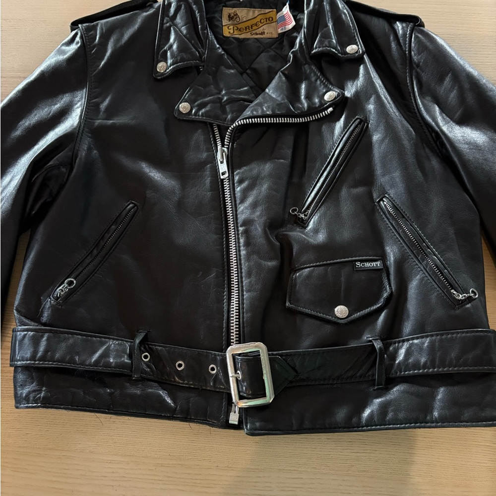 Schott NYC Vintage Black Leather Men’s Size 46 Biker Jacket - Rare!